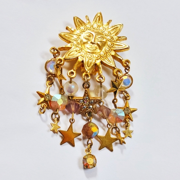 Kirks Folly Jewelry - Kirks Folly Gold Tone Sun Face Stars Iridescent Beads Dangle Clip-on Earring